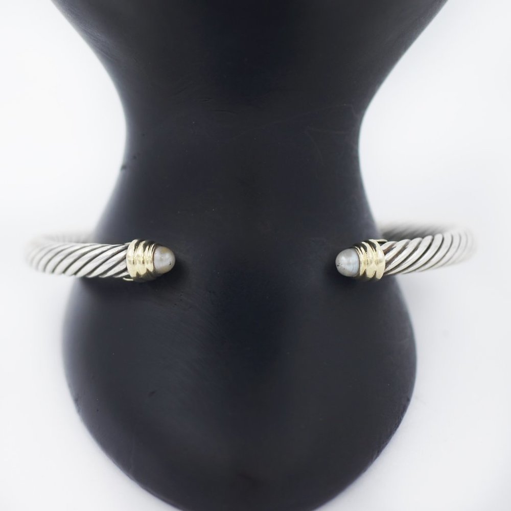 David Yurman 925 Silver 14K Gold Pearl Cable Cuff Bracelet
